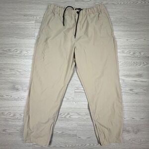 Saks Fifth Avenue Men's Jogger Pants Tan Large Nylon Stretch Ankle Zip